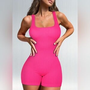 Pink Ribbed Romper Bodysuit